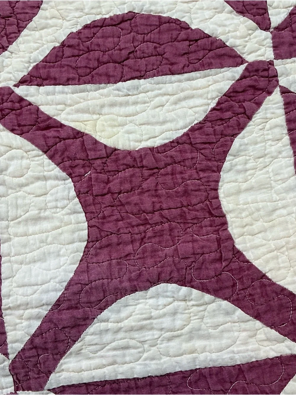 Vintage orange peel style burgundy and cream cotton quilt 58 x 68 USA made - Picture 2 of 9